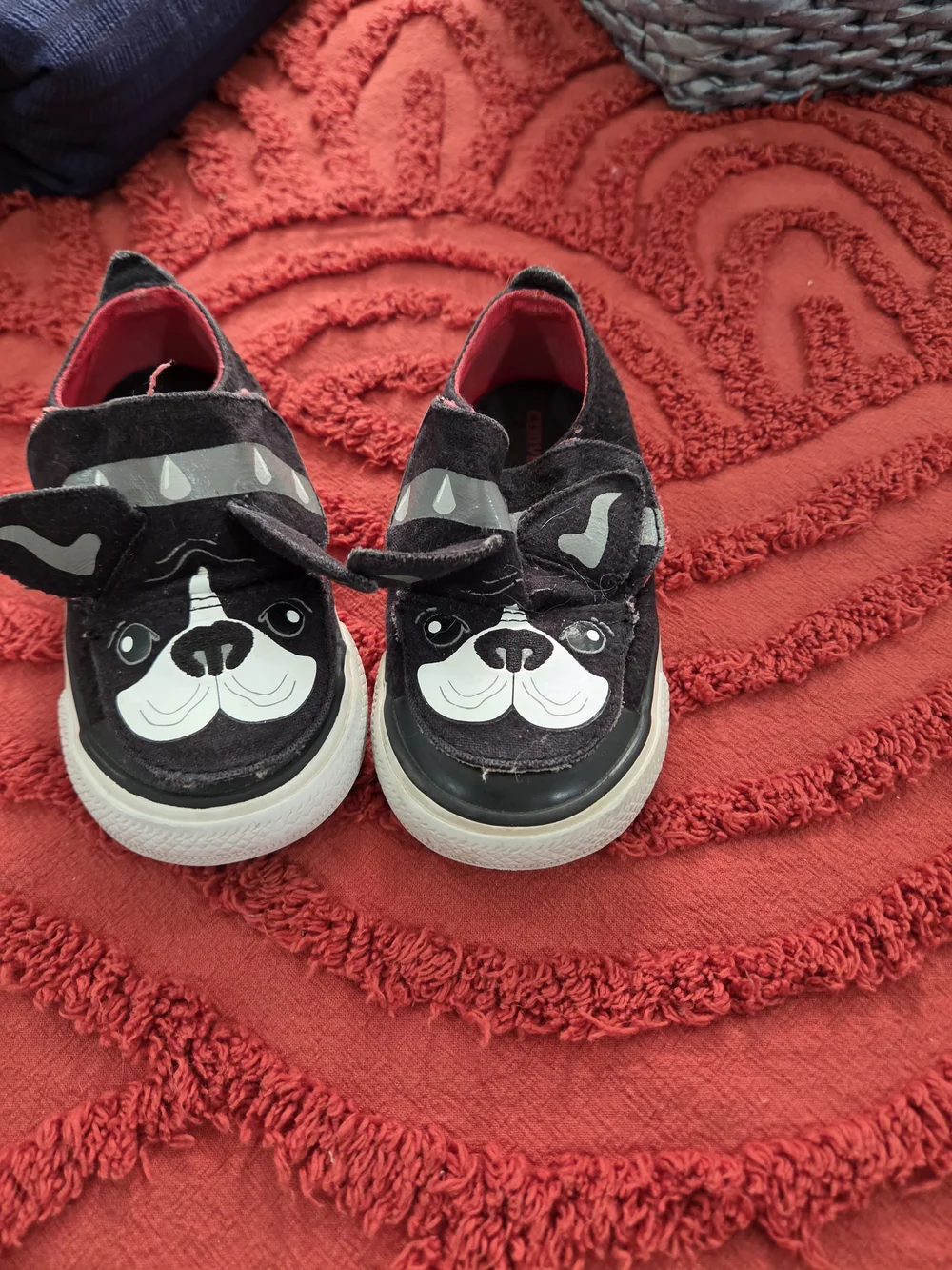 Kids Black Dog Face Slip-On Shoes